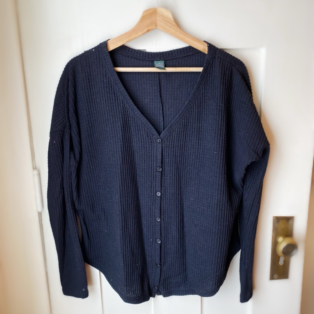 Black Waffle Weave Button Up Shirt